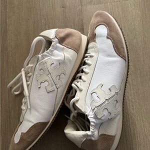 Tory Burch Leather & Tan Suede Lace-Up Sneakers